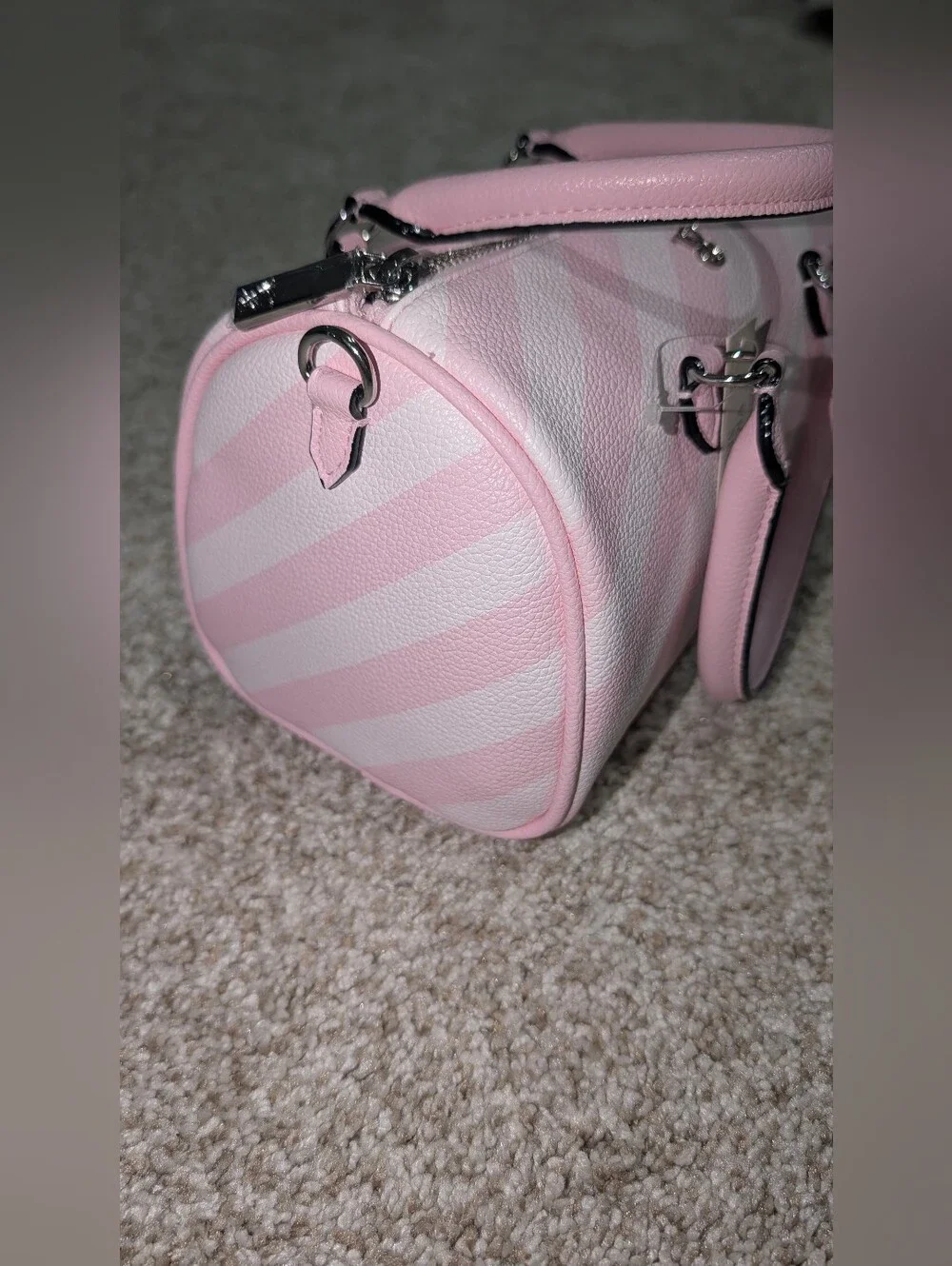 Pink Striped Dome Satchel Handbag - Women's Pink Bag